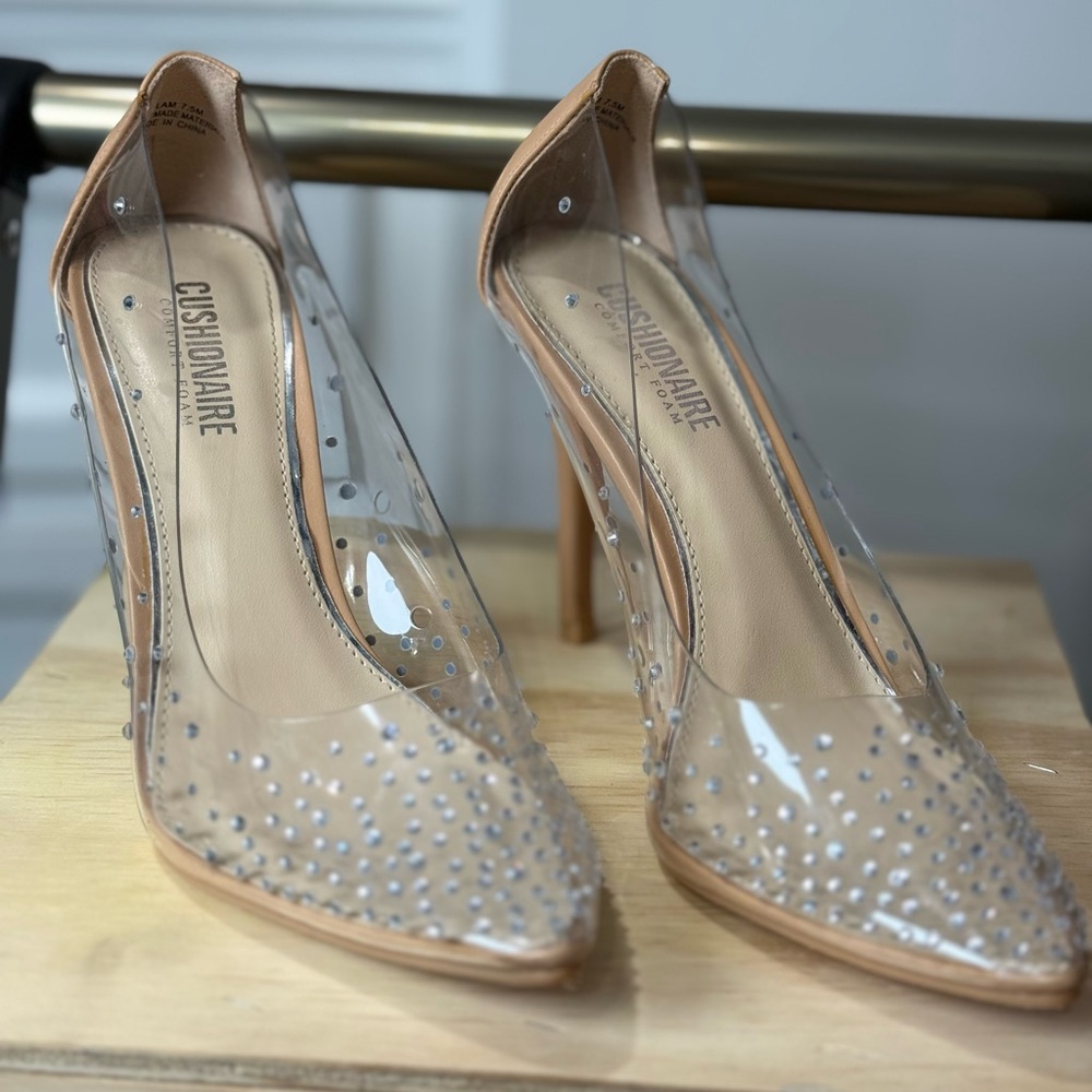 Women's Clear and Tan Heels